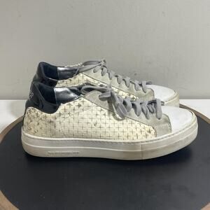 P448 Shoes Womens 9-9.5 /‎ 40 White Gray Woven Low Top Casual Sneakers Italy